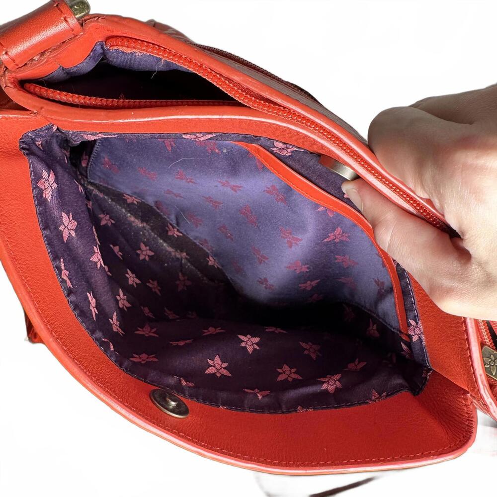 Anuschka Tooled Leather Crossbody Bag W/ Adjustable Strap-Butterfly Coral - Picture 9 of 9